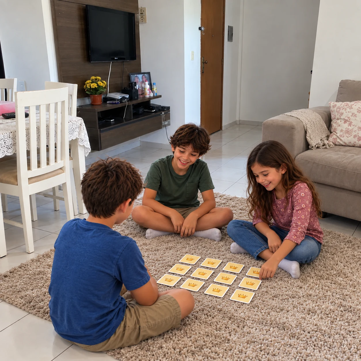 Cena ilustrativa de crianças e família brincando com os jogos